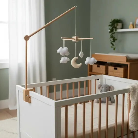 Suporte de Pendurar Mobile Infantil para Berco de Bebê Madeira Natural