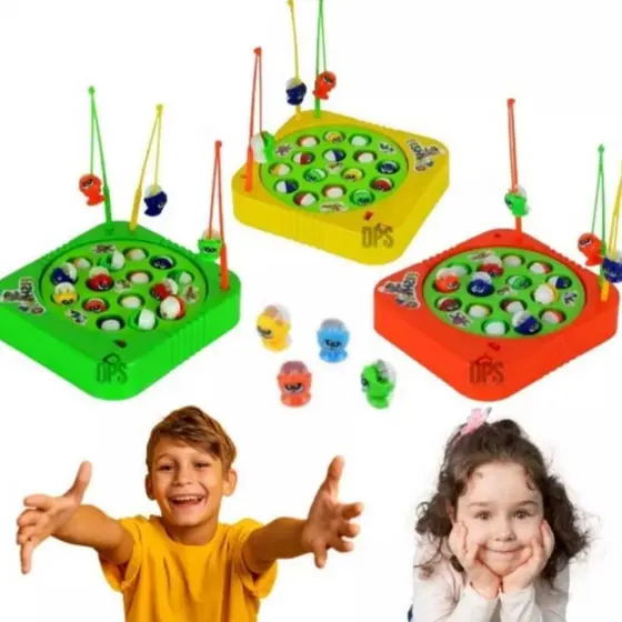 Pescaria De Brinquedo Com 3 Varas Pega Peixe Pesca Infantil