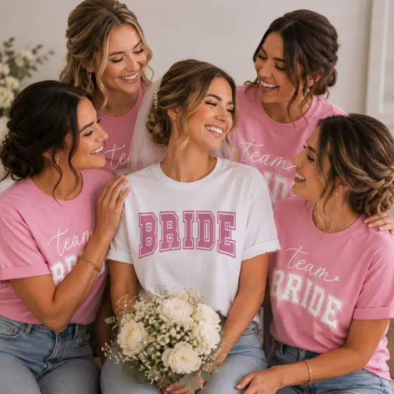 Camiseta Feminina T- Shirt Noiva Madrinhas Algodão Team Bride Despedida Solteira Blusinha Roupa