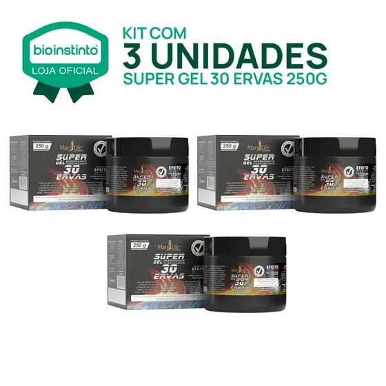 Kit 3 Super Gel 30 Ervas 250g  Massagem Atleta Academia  Relaxamento Mary Life Efeito Quente Frio