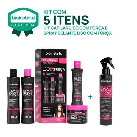 Kit Capilar Liso com Força + Spray LisoTérmico Condicionante Pré Escova Hidratante Desembaraça Nutre