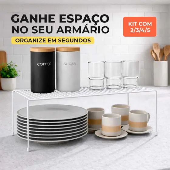 Organizador de Armário Cozinha Prateleira Suspensa Multiuso Suporte Porta Pratos Copos Branco