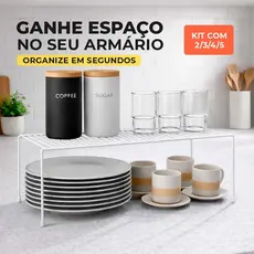 Organizador de Armário Cozinha Prateleira Suspensa Multiuso Suporte Porta Pratos Copos Branco