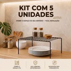 Kit 5 Organizador de Cozinha Rack Prateleira Suspensa Suporte Armário Multiuso 32cm Elegante Preto
