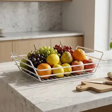 Cesto de Frutas Aramado Multiuso Organizador para Cozinha Frutas Pães e Legumes Fruteira Branca