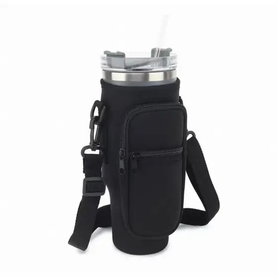 Suporte para Copo ou Garrafa Bolsa Porta Garrafas Alça Ajustável e Bolso para Ombro Portátil