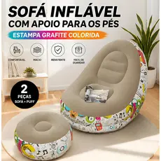 Sofá Inflável Portátil Grafite 3 em 1 com Bomba de Ar Poltrona Cama Dobrável Para Camping Praia e Casa