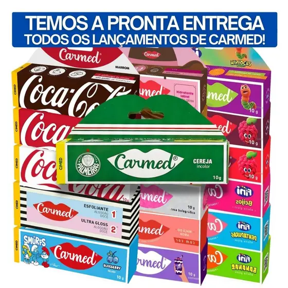 Hidratante Labial Carmed Todos Lançamentos - Seleções, Palmeiras, Máscara Chocolate, Sprite, Coca