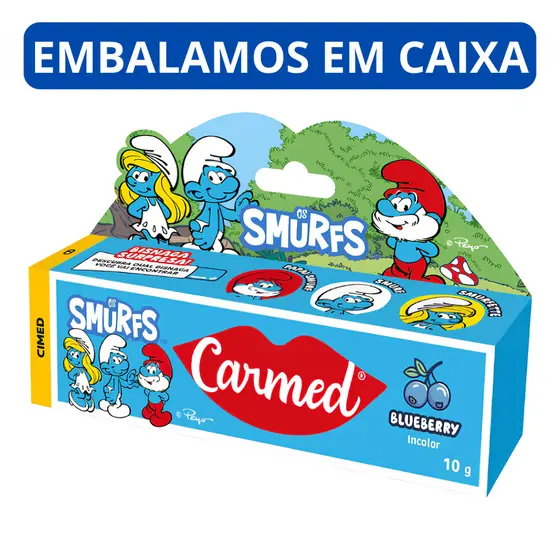 Carmed Hidratante Labial Smurfs Surpresa - Edição Limitada, Bisnaga 10g, Cheirinho de Blueberry