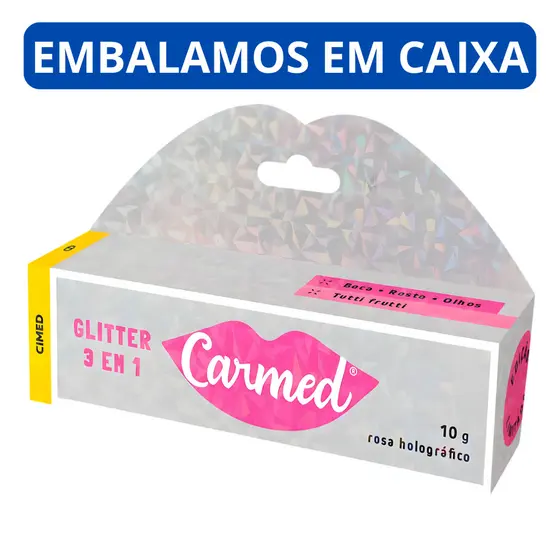 Carmed Hidratante Labial Glitter 3 em 1 - Edição Ilimitada, Bisnaga 10g, Cheirinho de Chiclete