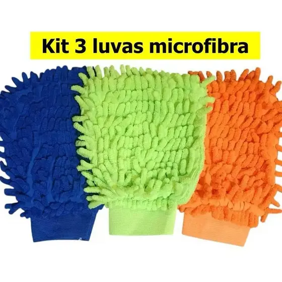 Kit Com 3 Luva Pano de Microfibra Multiuso Para Limpeza Veicular Carro Limpeza em Geral Tentáculos Dupla Face