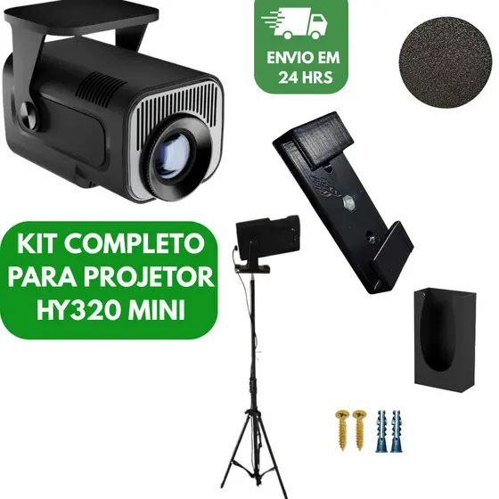 Kit Suporte para Projetor HY320 Mini – Parede/Teto + Suporte de Controle + Tampa de Lente (não inclui projetor)