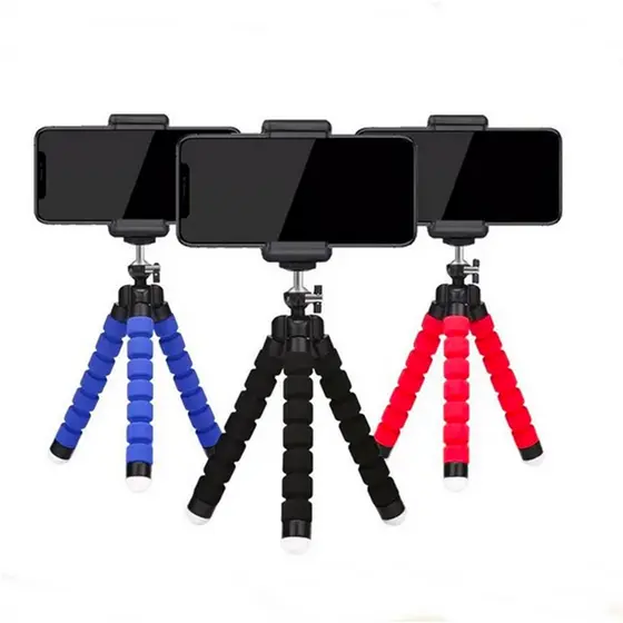 Kit 3 Suporte Mini Tripé De Mesa Polvo Escalável De Esponja Flexível Para Celular Tablet Gira 360º