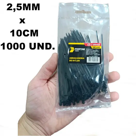 Kit 1000 Abraçadeiras Enforca Gato De Nylon 2,5X100MM Presilha Preto