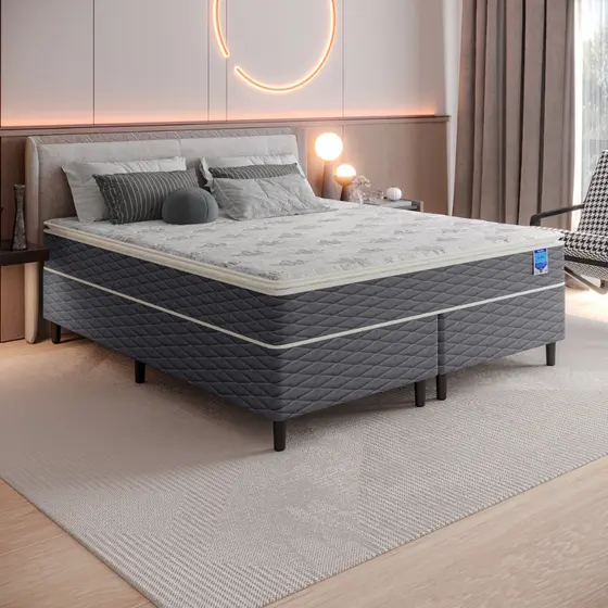 Cama de Casal King com Colchão Casal Molas Ensacadas Pillow Top Cama Box 193x203 Umaflex