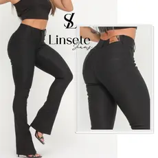 Calça Jeans Feminina Flare Preta levanta bumbum cintura alta