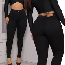 Calça Jeans Feminina Preto Skinny Premium Com Elastano Cintura Alta