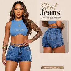 Short Jeans Premium Feminino Marmorizado 100% Algodão Com Cinto