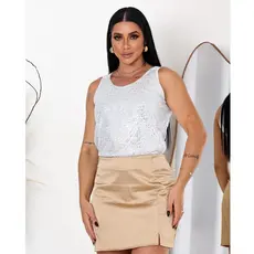 Blusa Regata Feminina em Paetê Forrado com Brilho Elegante Festa Réveillon Ano Novo