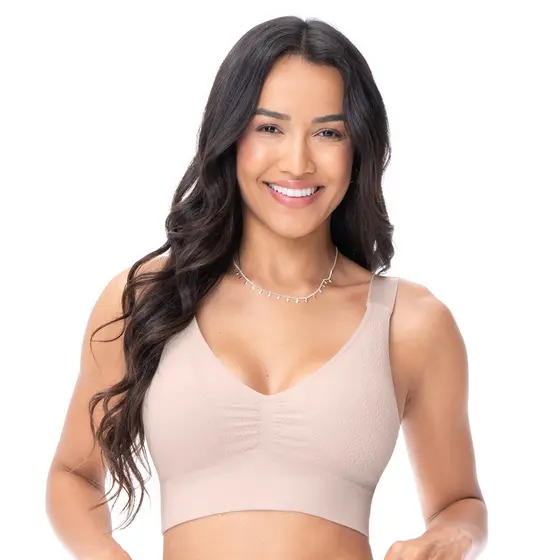 Top Jacquard com Bojo Removível sem Costura Leve Trama Nude Rosado
