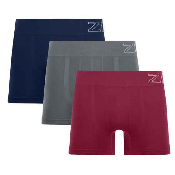 Kit 3 Cuecas Boxer Sem Costura Navy | Cinza | Bordo