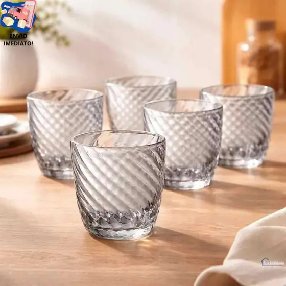 Conjunto Jogo Copos 300Ml Vidro Preto 6 Peças Copos Água Suco Bebidas Completo Elegante Resistente