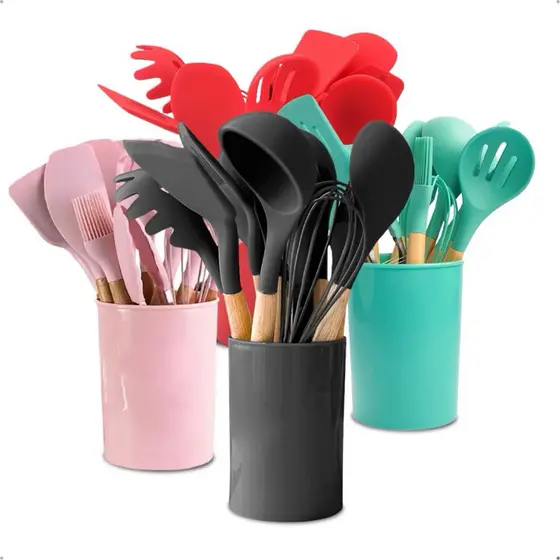 Kit Utensílios de Cozinha Silicone 12 Peças Antiaderente Espátula Colher Oferta