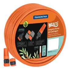 Mangueira de Jardim Tramontina Em Pvc Laranja 25M 1/2 Multi Com Engates Rosqueados E Esguicho