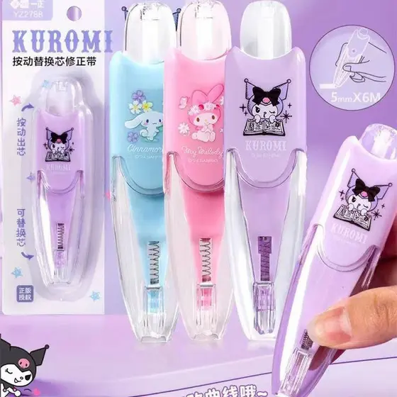 Sanrio Mymelody Kuromi Cinnamoroll Pochacco Fita Corretiva Intercambiável Core Correction Para Estudantes Da Escola Cria
