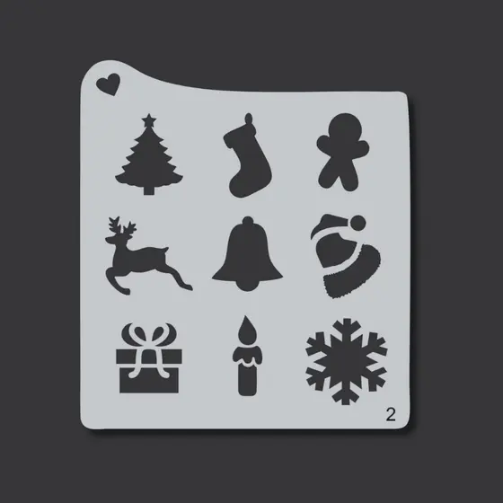 Stencil Símbolos de Natal Arvore, Bota, Presente, Touca do Papai Noel 16x15 cm para Pintura Tecido