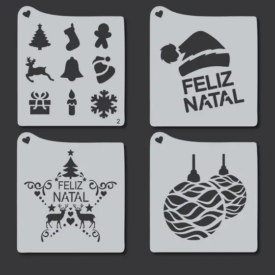 Kit 4 Stencil Natalino Molde Vazado de Natal para Pintura, Tecido, Mdf, Pano de Prato, Mdf, Madeira