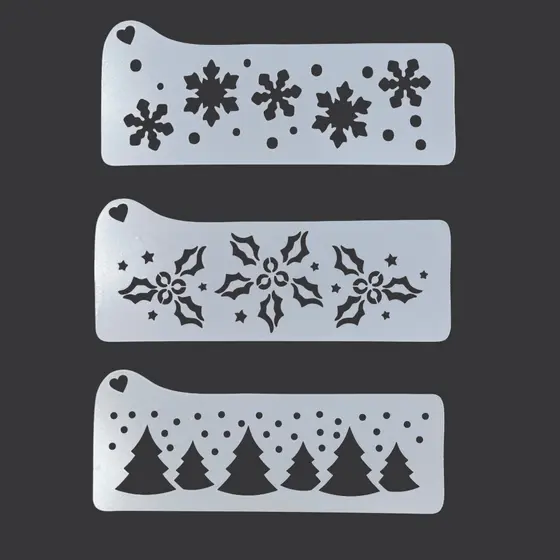 Kit 3 Stencil Molde Vazado Natal para Bolos, Tecidos, Artesanato, Arvore de Natal, Flocos de Neve