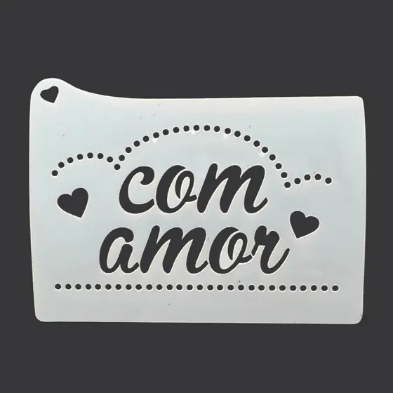 Stencil Molde Vazado Frase "Com Amor" p/ Tecidos Artesanato Decoração Caixas Sacolas Personalizadas