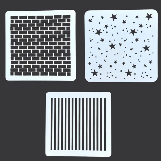 Kit 3 Estêncil Stêncil Tijolos, Listras e Estrelas para Decoração Bolo Confeitaria Pasta Biscoito