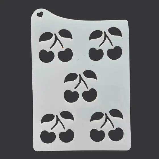 Stencil Cerejas Molde Vazado p/ Pintura Tecido Mdf Madeira Parede Camiseta Pano Prato Decoração