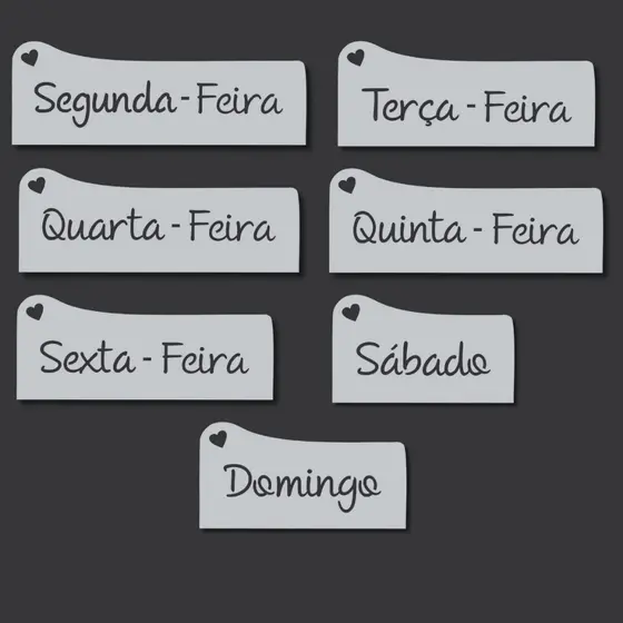 Kit 7 Stencil Dias Da Semana Semaninha para Pintura em Tecido, Pano de Prato, Mdf, Artesanato