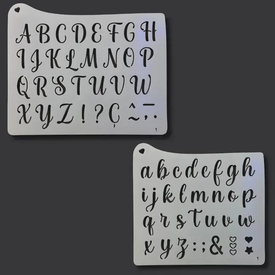 Kit Stencil Abecedário Alfabeto Letras Maiúsculas e Minúsculas Pintura Tecido MDF Papel Artesanato