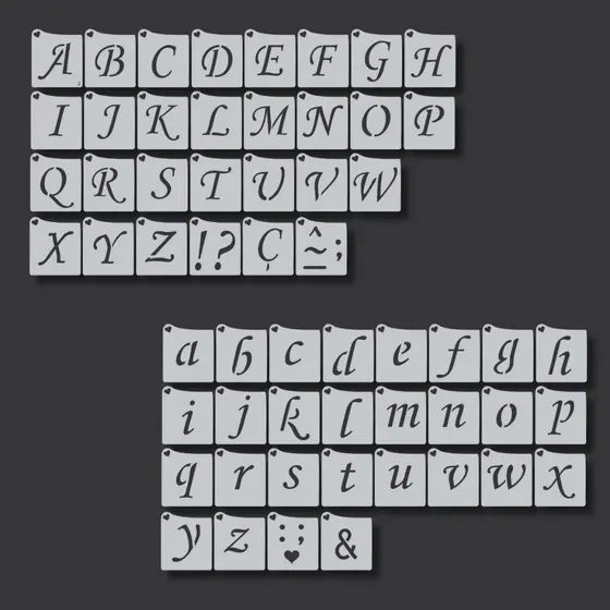 Kit 57 Stencil Molde Vazado Letras Maiúsculas e Minúsculas para Pintura em Tecido Quadros Murais Mdf