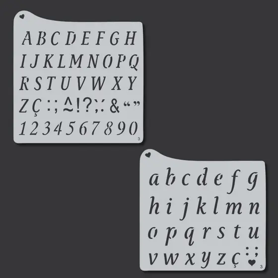 Stencil Alfabeto Abecedário Letras Maiúsculas e Minúsculas + Números Molde Vazado Pintura Tecido Mdf