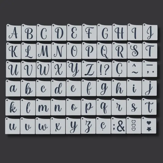 Kit 60 Stencil Moldes Letras Alfabeto para Pintura em Tecidos, Educativa, Infantil, Artesanato, Mdf