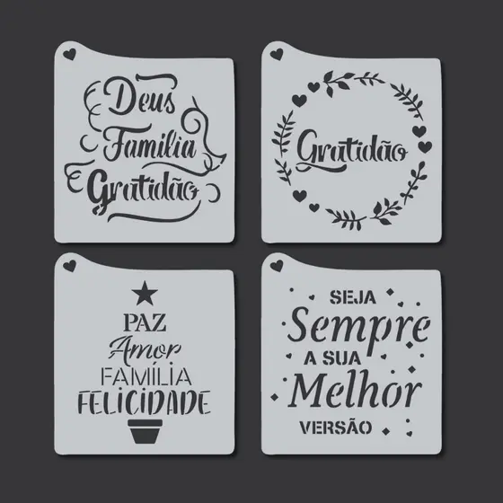 Kit 4 Stencil para Pintura Moldes Frases Positivas e Palavras Deus, Gratidão, Paz Artesanato, Mdf