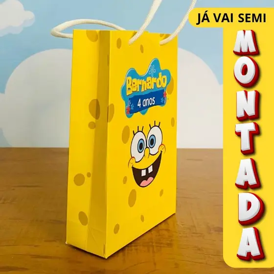 20 Sacolinha Surpresa Personalizada Lembrancinha BOB ESPONJA - JÁ VAI MONTADA Sacola surpresa  vai com Nome e Idade
