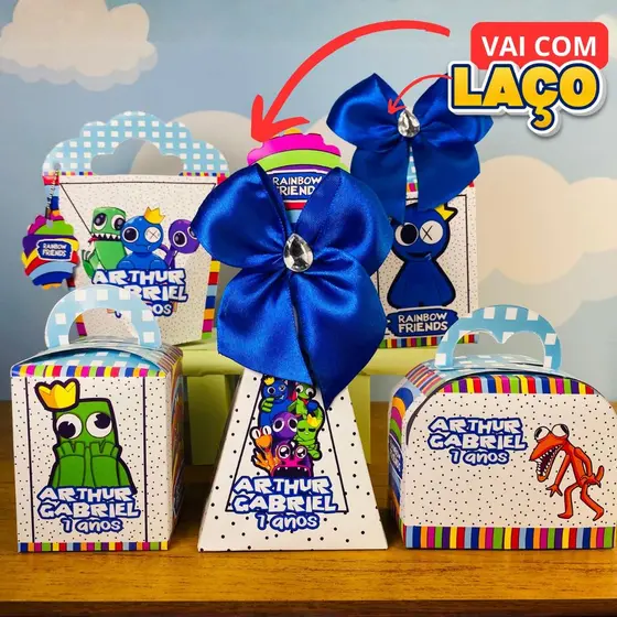 ENVIO RÁPIDO- Kit Lembrancinhas Rainbow Friends Azul Babão Roblox | Decoração Festa Infantil  montada e com laços
