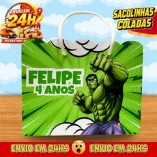Sacolinhas Hulk Personalizadas - Lembrancinhas Infantil Dinossauro Premium com Nome e Idade