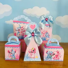Kit Festa Tema Stitch e Angel | Lembrancinhas Personalizadas – Azul e Rosa, Perfeito para Festa Infantil com laço