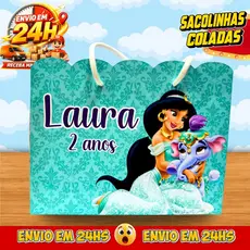 Sacolinhas Jasmine Personalizadas - Lembrancinhas Infantil Dinossauro Premium com Nome e Idade