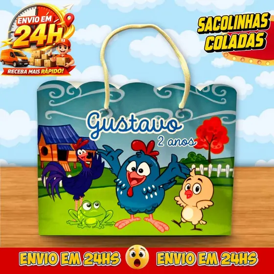Sacolinhas Galinha Pintadinha Personalizadas - Lembrancinhas Infantil Premium com Nome e Idade