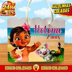 Sacolinhas Moana Baby Personalizadas - Lembrancinhas Infantil Premium com Nome e Idade