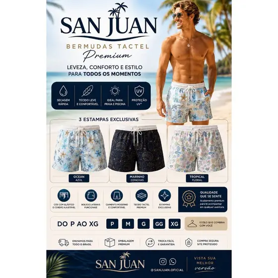 Bermuda Masculino Tecido Estampado Perfeito para Praia Piscina e Dia a Dia, academia. viagens calção ou short