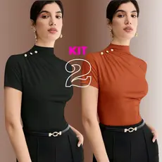 KIT 2 BLUSA Feminina ESTILOSA Suplex Blusinha Feminina Elegante Gola Alta Delicada Social Blusas